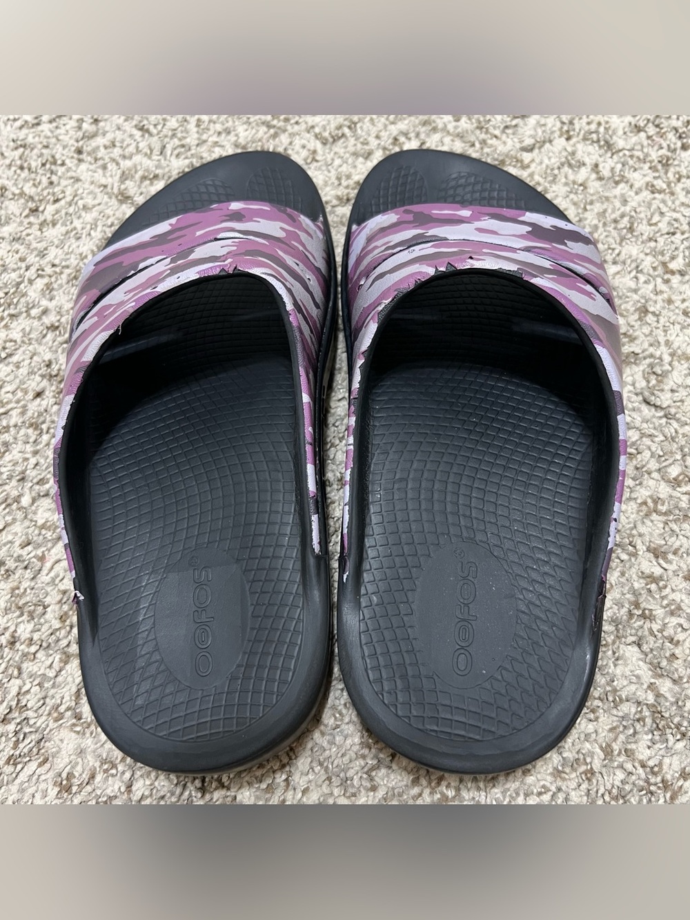 OOFOS OOahh Sport Slides Purple Camo Unisex Size M6/W8 - Picture 6 of 8